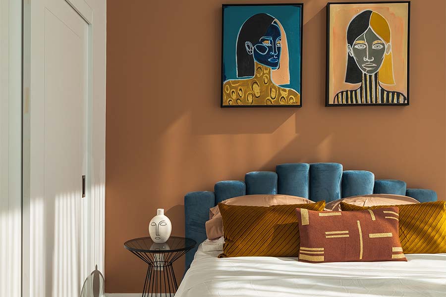 peach-blue-bedroom-design-with-matching-artwork-natural-light-white-closet