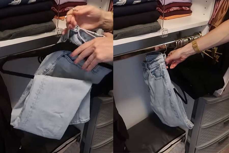 Jeans hanging on a hanger
